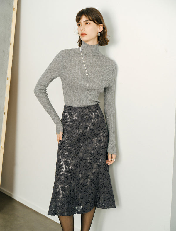 Floral Lace Flared Hem Midi Skirt