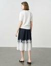 Black And White Tie-Dye Ombre A-Line Midi Skirt