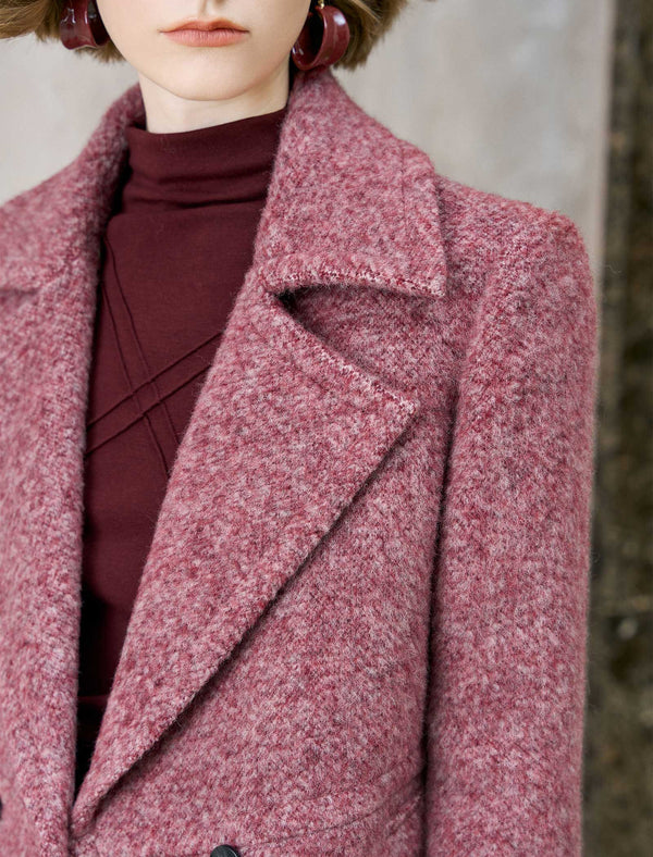 Wool-Blend Double-Breasted Lapel Jacket