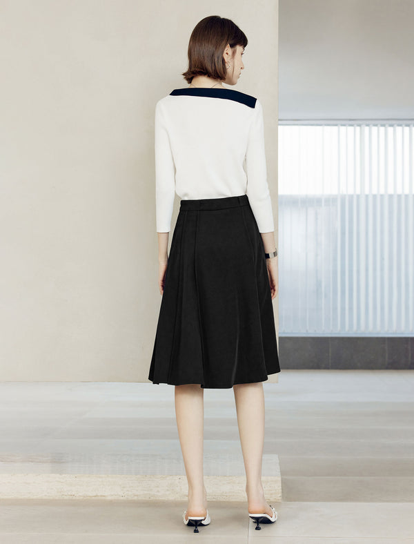 Black A-Line Midi Skirt