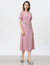 Dusty Pink Side Ruched Short Sleeve Midi Dress