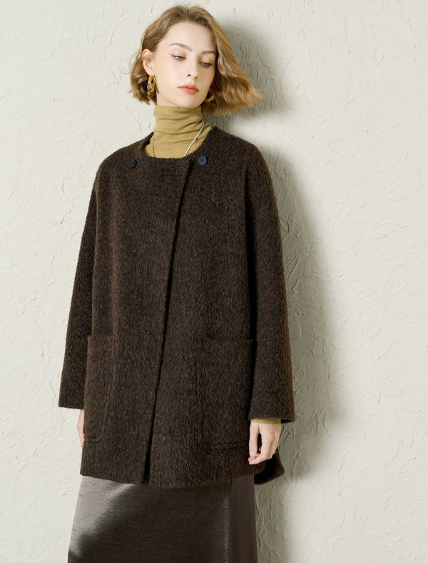 Wool-Suri Alpaca Blend Coat with Matching Scarf