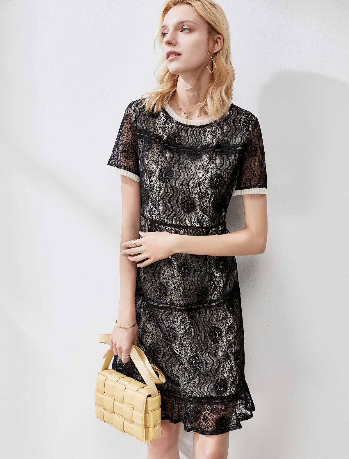 Elegant Openwork Lace A-Line Midi Dress