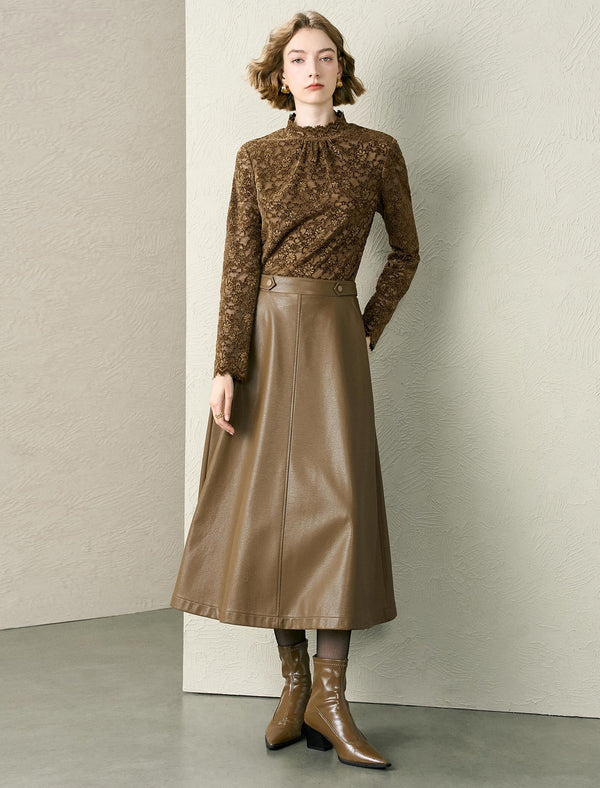 Floral Lace Mock Neck Ruched Blouse