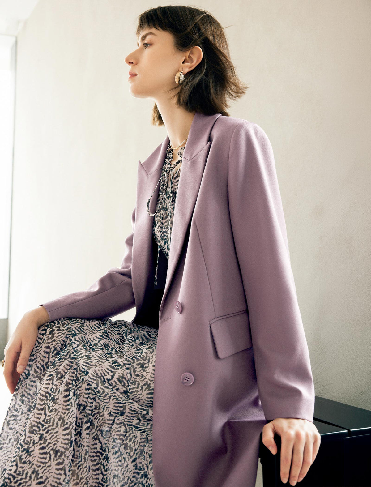 Double Breasted Long Coat with Notched Lapels