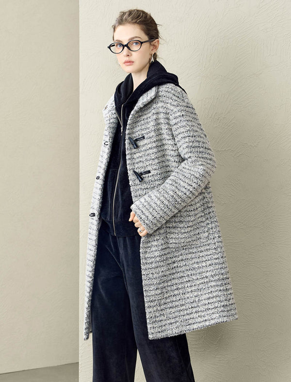 Gray Tweed Toggle Wool Blend Coat