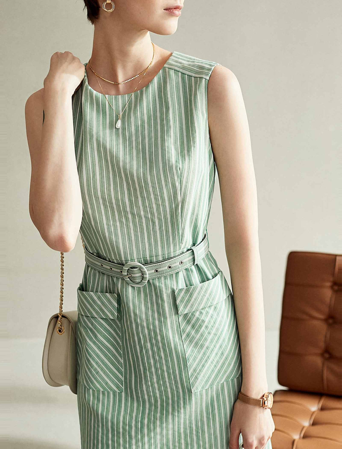 Sleeveless Striped Sheath Dress