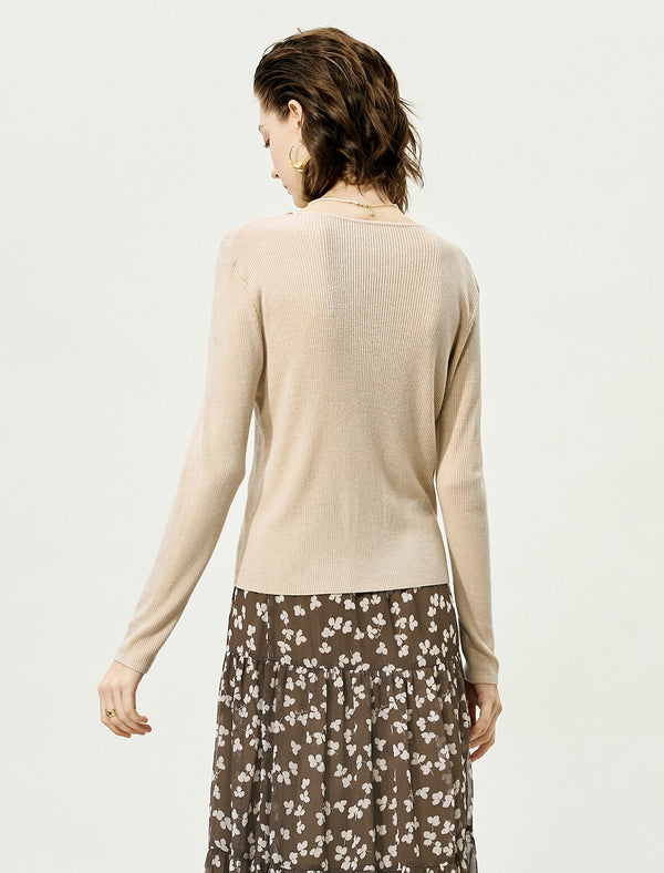 Wavy Placket Button Front Knit Cardigan