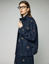 Embroidered Geometric Stand-Collar Zip-Front Jacket