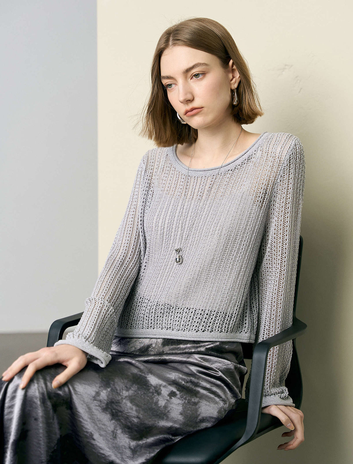Light Grey Cropped Knit Top