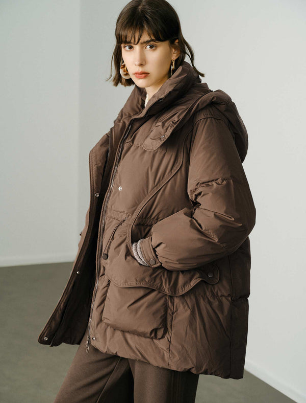 Brown Removable Hood Down Jacket
