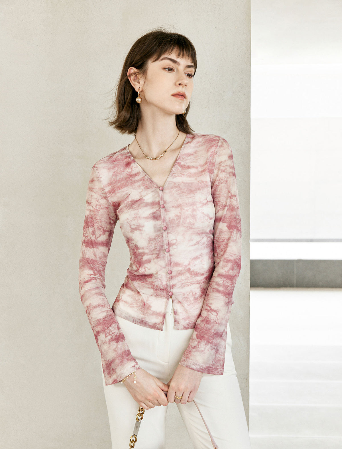 V-Neck Tie Dye Button Up Top