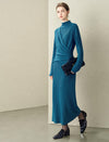 Mock Neck Wrap-Front Knit Maxi Dress