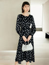 Black Polka Dot Long Sleeve Midi Dress