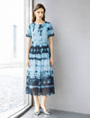 Blue Tie-Dye Print Chiffon Midi Dress