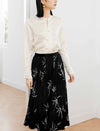 Leaf Print Tiered Pleated Midi Skirt