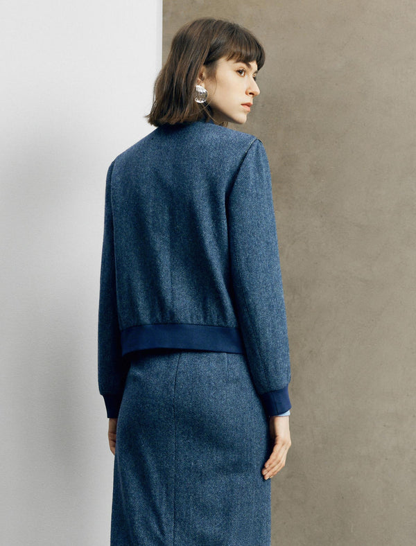 Wool Herringbone Bomber Jacket