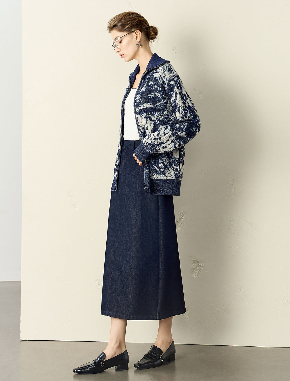 Patterned Zip-Up Knit Cardigan