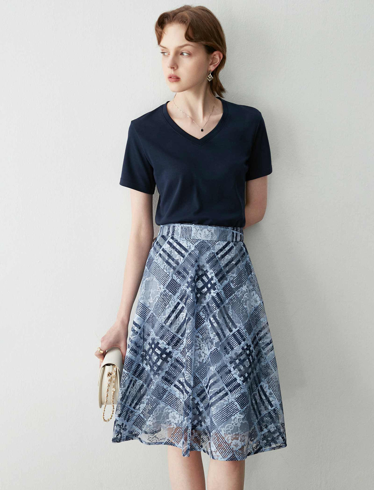 Plaid Lace A-Line Skirt