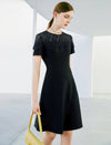 Lace Round Neck Waist-Cinched Dress
