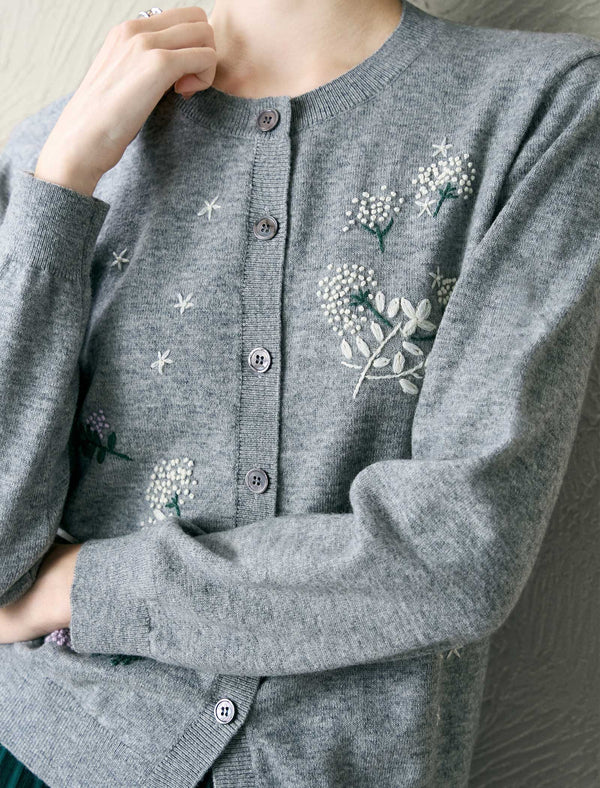 Embroidered Wool-Blend Cardigan