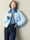 Denim-Collar Cropped Down Jacket