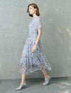 Chiffon Blue Floral Tiered Midi Dress