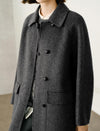 100% Wool Gray Double-Faced Lapel Mid-Length Coat