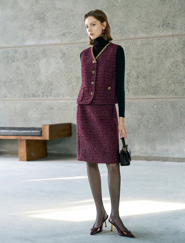 Red Elegant Straight Midi Skirt