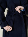 Navy Wool-Cashmere Blend Self-Tie Coat