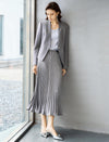 Grey Metallic Pleated Midi Skirt