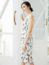 Cactus Print Silk Sleeveless Midi Dress