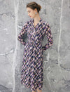 Watercolor Plaid Wrap V-Neck Belted Midi Dress