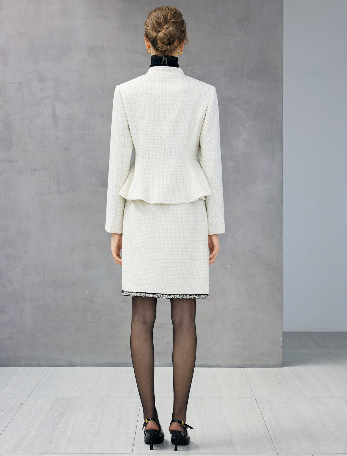 Wool Blend Braided-Trim High-Waist Straight Skirt