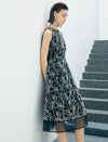 Sleeveless Floral Embroidered Mesh Midi Dress