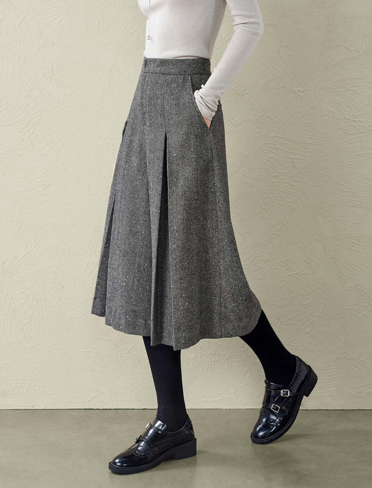 Herringbone Wool-Blend Culottes