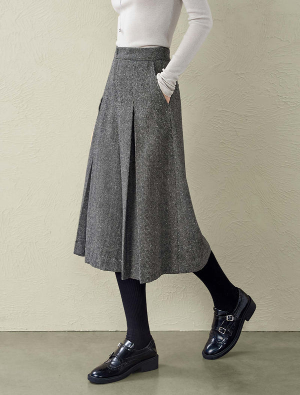 Herringbone Wool-Blend Culottes
