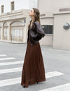 Coffee Pleated Maxi Skirt