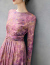 Watercolor Print Crewneck Long Sleeve Dress