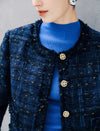 Metallic Thread Textured Round Neck Cropped Jacket