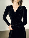 Black Velvet V-Neck Long Sleeve Maxi Dress