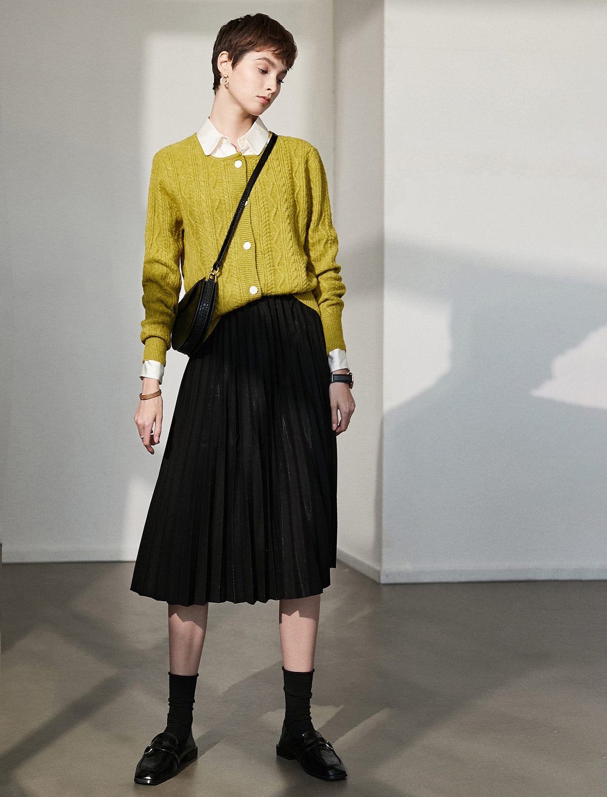 Pleated A-Line Midi Skirt