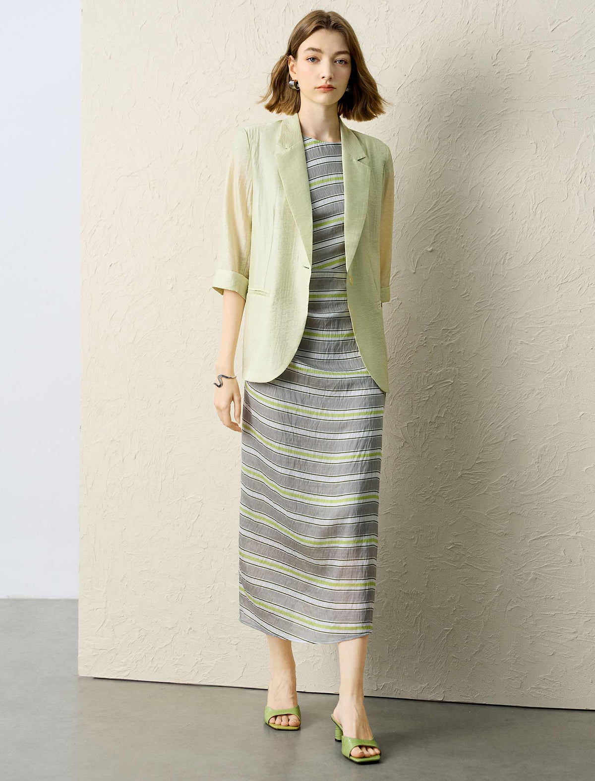 Light Green Sheer 3/4 Sleeve Blazer