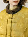 Jacquard Stand-Collar Frog-Button Quilted Cropped Coat