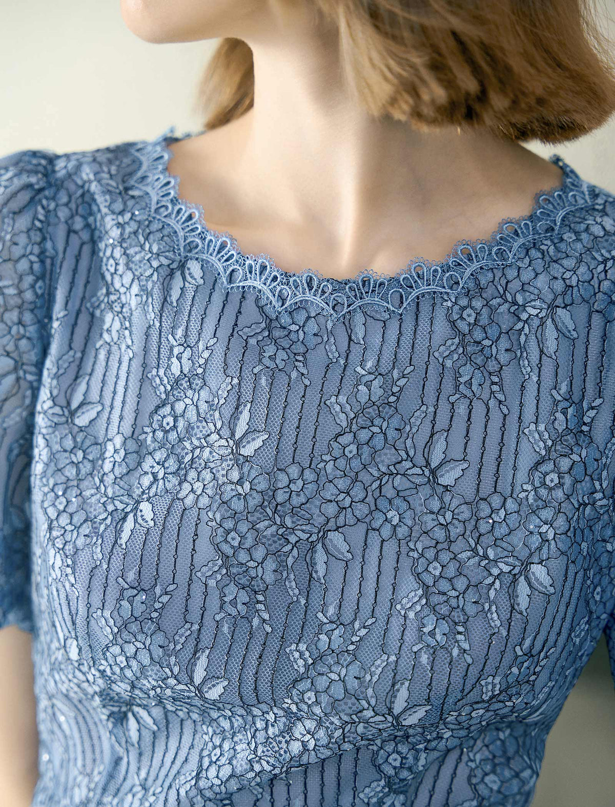 Lace Puff Sleeve Sheath Dress