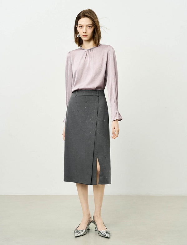 Sparkle Detail Side Slit Midi Skirt