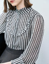 Chiffon Checkered Ruffle Detail Blouse