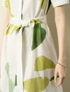 Green Watercolor Print Shirt Midi Dress