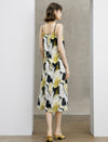 Abstract Print Pleated A-Line Midi Skirt