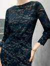 Floral Lace Scalloped Long Sleeve Midi Sheath Dress